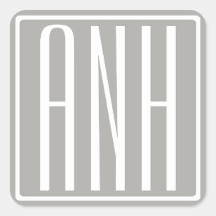 Adesivo Quadrado Monograma de Iniciais Branco Sobre Cinzas Leves