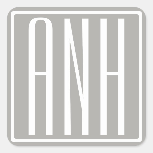 Adesivo Quadrado Monograma de Iniciais | Branco Sobre Cinzas Leves (Frente)