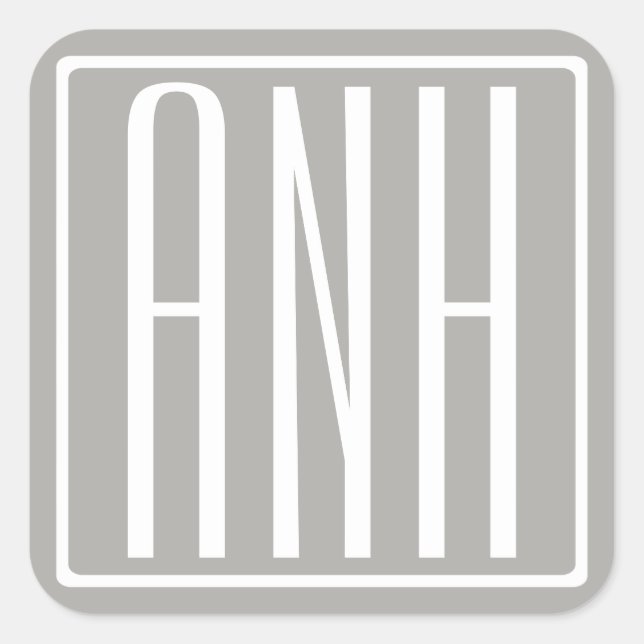 Adesivo Quadrado Monograma de Iniciais | Branco Sobre Cinzas Leves (Frente)