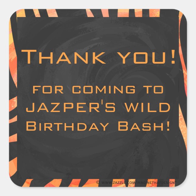 Adesivo Quadrado Monograma de Laranja e Zebra Negra (Frente)