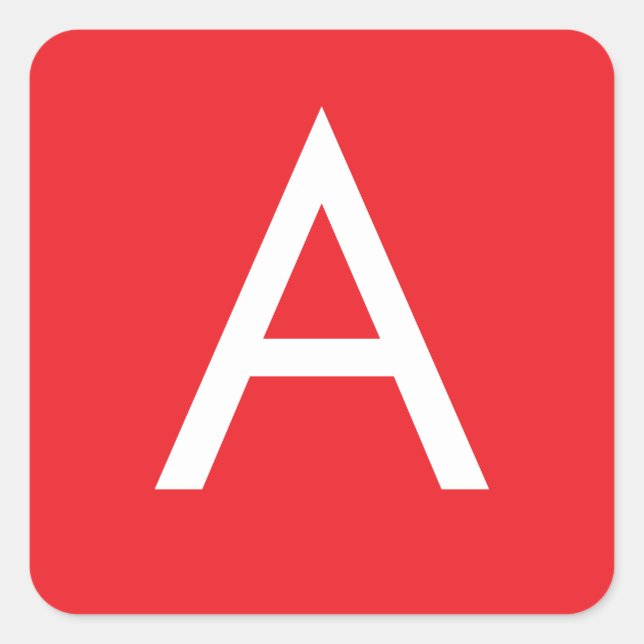 Adesivo Quadrado Monograma de Letra Inicial Vermelho Branco Simples (Frente)