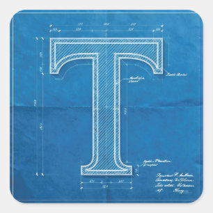 Adesivo Quadrado Monograma de Letra T em Blueprint