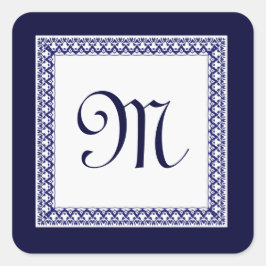 Adesivo Quadrado Monograma de Meia-Noite e Ornamentado Branco