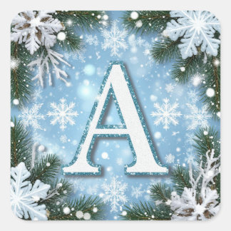 Adesivo Quadrado Monograma de Natal da Letra A com Floco de Neve B
