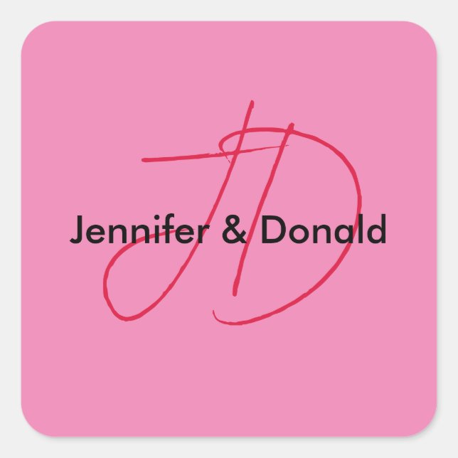 Adesivo Quadrado Monograma de nome de roteiro clássico moderno (Frente)