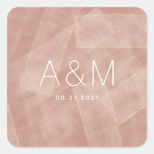 Adesivo Quadrado monograma de ouro abstrato blush moderno