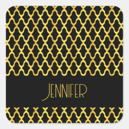Adesivo Quadrado Monograma de ouro e quatrefoil preto
