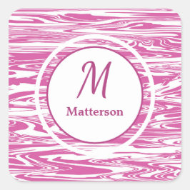 Adesivo Quadrado Monograma de Padrão Branco Rosa Moderno Personaliz