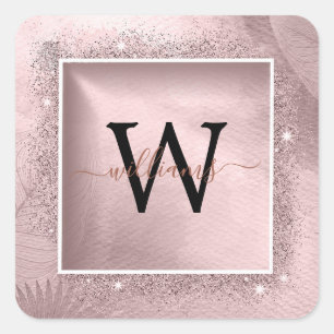 Adesivo Quadrado Monograma de Script Glitter Dourado rosa