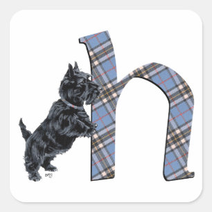 Adesivo Quadrado Monograma de Terrier Escocês H