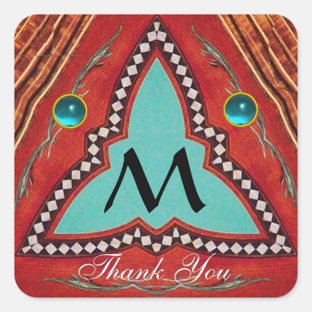 ADESIVO QUADRADO MONOGRAMA DE TRIÂNGULO GEOMÉTRICO DE ABSTRATO AZUL (Frente)