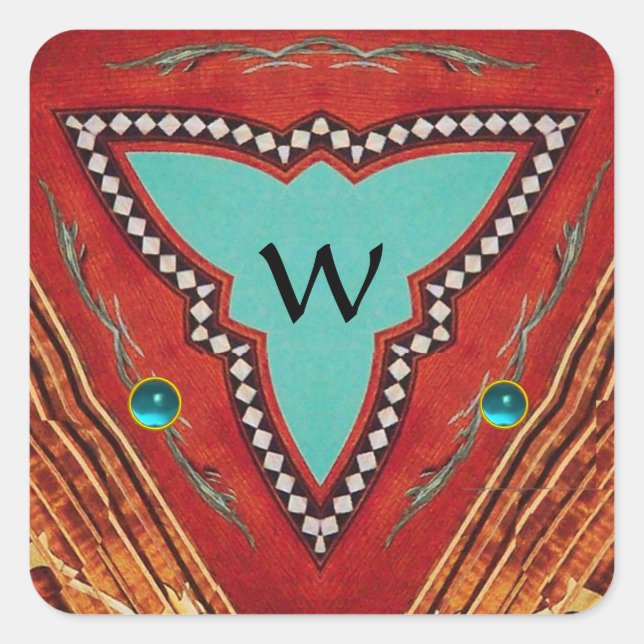 ADESIVO QUADRADO MONOGRAMA DE TRIÂNGULO GEOMÉTRICO DE ABSTRATO AZUL (Frente)