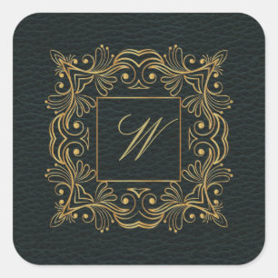 Adesivo Quadrado Monograma decorativo do quadro no couro escuro