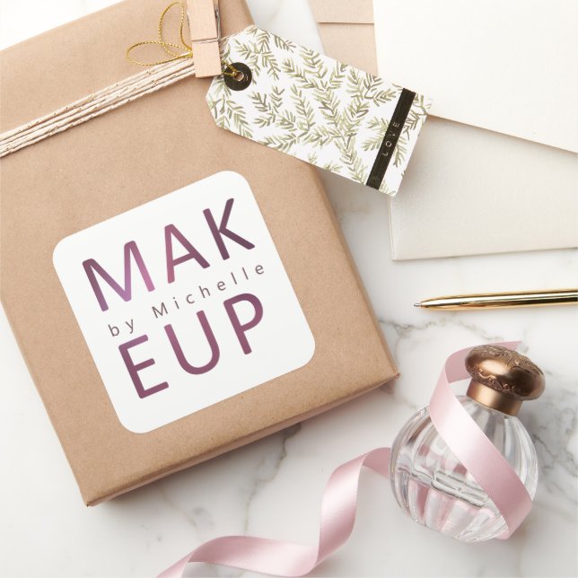 Adesivo Quadrado Monograma do Artista de Maquiagem de Tipografia Mo (Presentear)