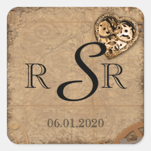 Adesivo Quadrado Monograma do casamento da noiva de Steampunk do