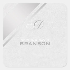 Adesivo Quadrado Monograma do Couro Branco com Strips Prateados Ele