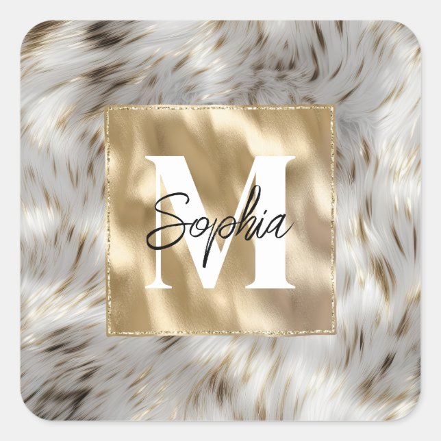 Adesivo Quadrado Monograma Dourado de Cinzas Elegante (Frente)