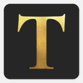 Adesivo Quadrado Monograma Dourado de metal escovado T Preto