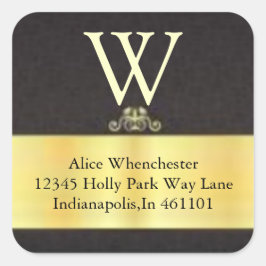 Adesivo Quadrado Monograma, Dourado e selos de invólucro preto