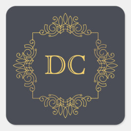 Adesivo Quadrado Monograma Dourado Elegante Azul