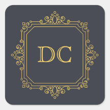 Monograma Dourado Elegante Azul