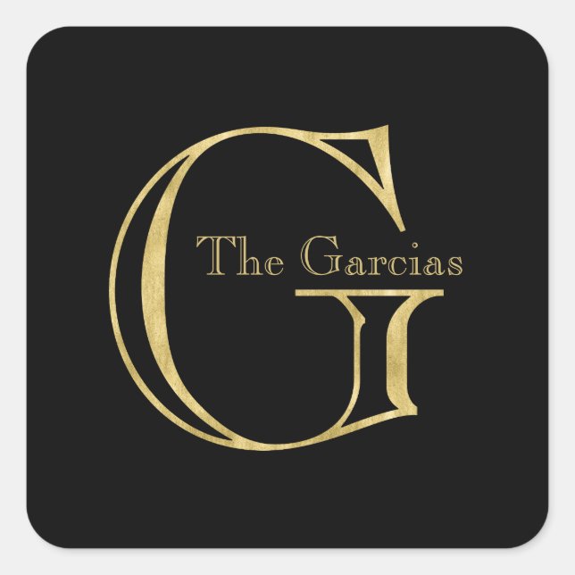 Adesivo Quadrado Monograma Dourado G e nome em qualquer cor (Frente)