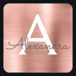 Adesivo Quadrado Monograma Dourado Girassol Rosa Rosa Rosa Rosa Ros<br><div class="desc">Rosa Rosa Rosa Rosa Rosa Dourada Faux Girly Metálica Elegante Elegante De Aço Inoxidável E Metálico. Este adesivo pode ser personalizado para incluir seu nome inicial e nome próprio para um pacote de aniversário,  chá de panela ou presente de casamento.</div>