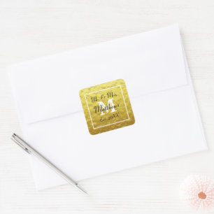 Adesivo Quadrado Monograma Dourado negro Sr. Cartaz de Casamento da