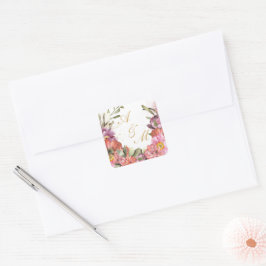 Adesivo Quadrado MONOGRAMA Dourado PERSONALIZADO com quadro de flor