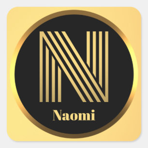Adesivo Quadrado Monograma Dourado Personalizado - Letra N