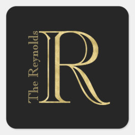 Adesivo Quadrado Monograma Dourado R e nome em qualquer cor