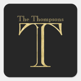 Adesivo Quadrado Monograma Dourado T e nome em qualquer cor