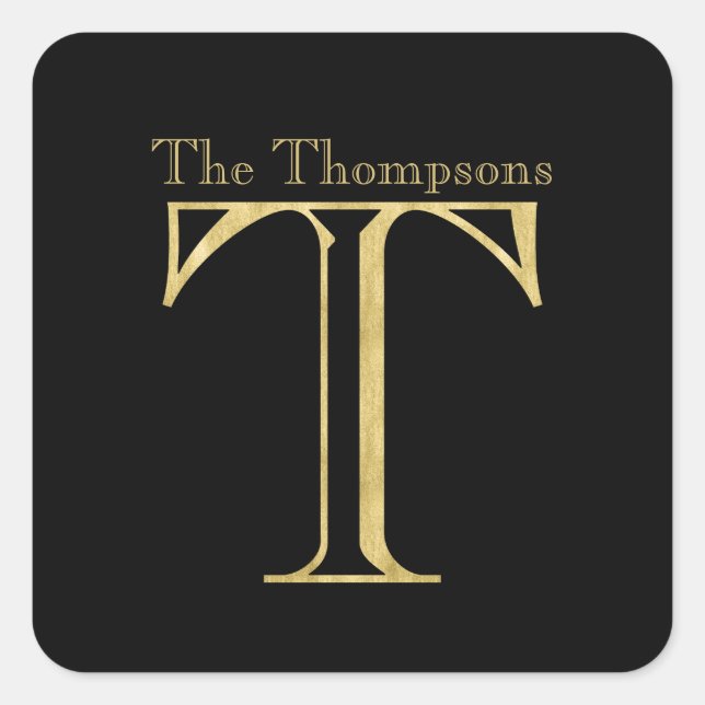 Adesivo Quadrado Monograma Dourado T e nome em qualquer cor (Frente)