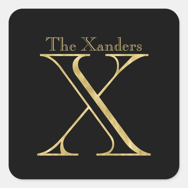 Adesivo Quadrado Monograma Dourado X e nome em qualquer cor (Frente)