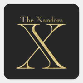 Adesivo Quadrado Monograma Dourado X e nome em qualquer cor