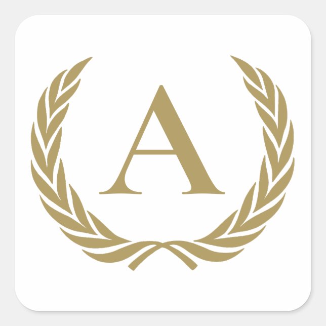 Adesivo Quadrado Monograma e coroa de ouro elegante (Frente)