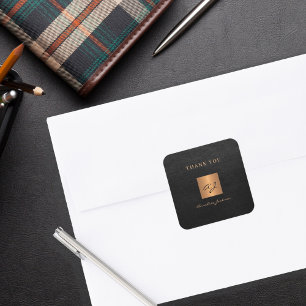 Adesivo Quadrado Monograma elegante de ouro preto obrigado você