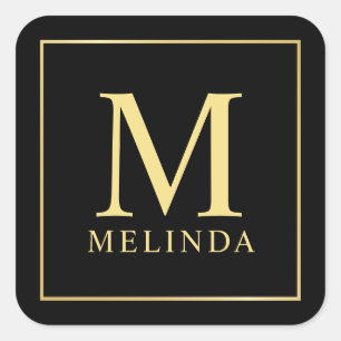 Adesivo Quadrado Monograma Elegante Preto e Dourado