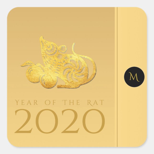 Adesivo Quadrado Monograma Elegante S Sticker do Ano Rato 2020 frut (Frente)