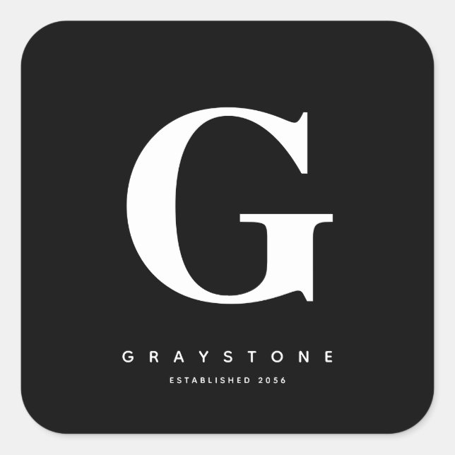 Adesivo Quadrado Monograma em negrito moderno Nome inicial Preto e  (Frente)