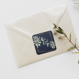 Adesivo Quadrado Monograma Eucalyptus Deixa Casamento Verde Bonito