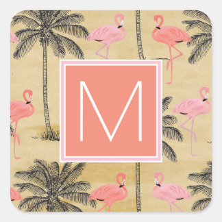 Adesivo Quadrado Monograma | Flamingoes Tropicais Rosa