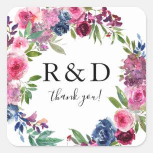 Adesivo Quadrado Monograma Floral Azul, Rosa Quente e Marinho - Sti