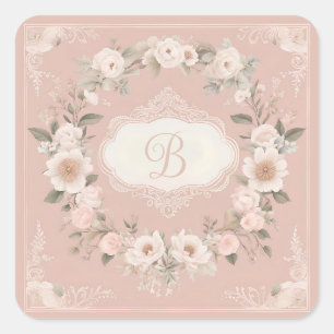 Adesivo Quadrado Monograma Floral Boho Rosa
