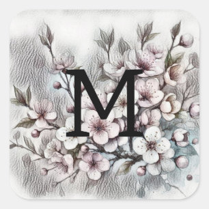 Adesivo Quadrado Monograma floral desenho cor-de-rosa flor
