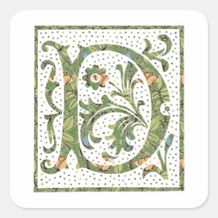 Adesivo Quadrado Monograma floral ornamentado de D