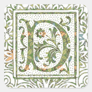 Adesivo Quadrado Monograma floral ornamentado de D