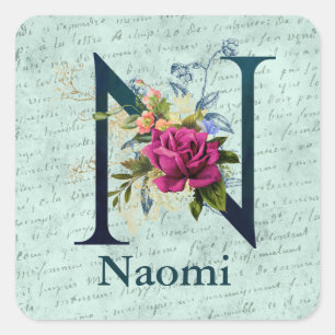 Adesivo Quadrado Monograma Floral rico N Inicial