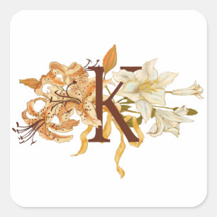 Adesivo Quadrado Monograma floral sofisticado da letra "K"