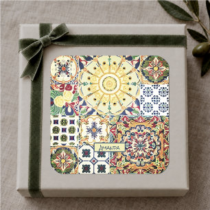 Adesivo Quadrado Monograma geométrico dos azulejos de laranja medit